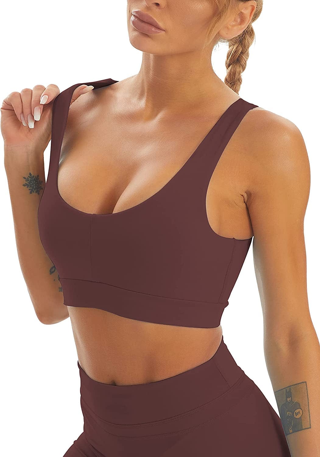 Tomtiger Women Sports Bra High Impact With Removable Padded Activewear Tank Tops For Yoga Workout Fitness Coffee / Large