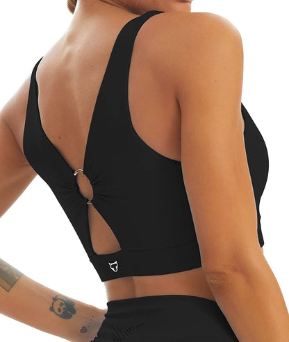 Tomtiger Women Sports Bra High Impact With Removable Padded Activewear Tank Tops For Yoga Workout Fitness Black / X-Large