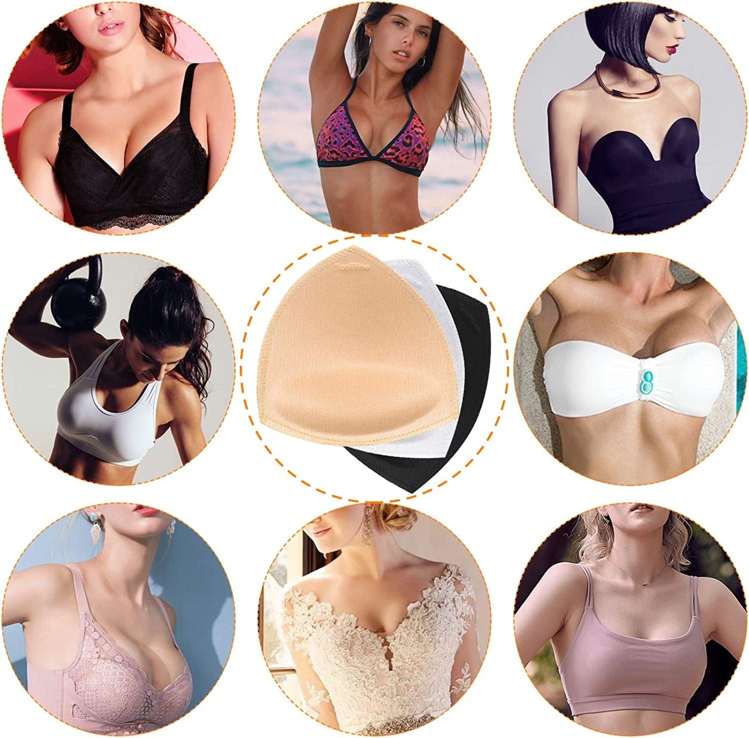 Topbine Removable Bra Pads Inserts Women'S Comfy Sports Cups Bra Insert for Bikini Top Swimsuit