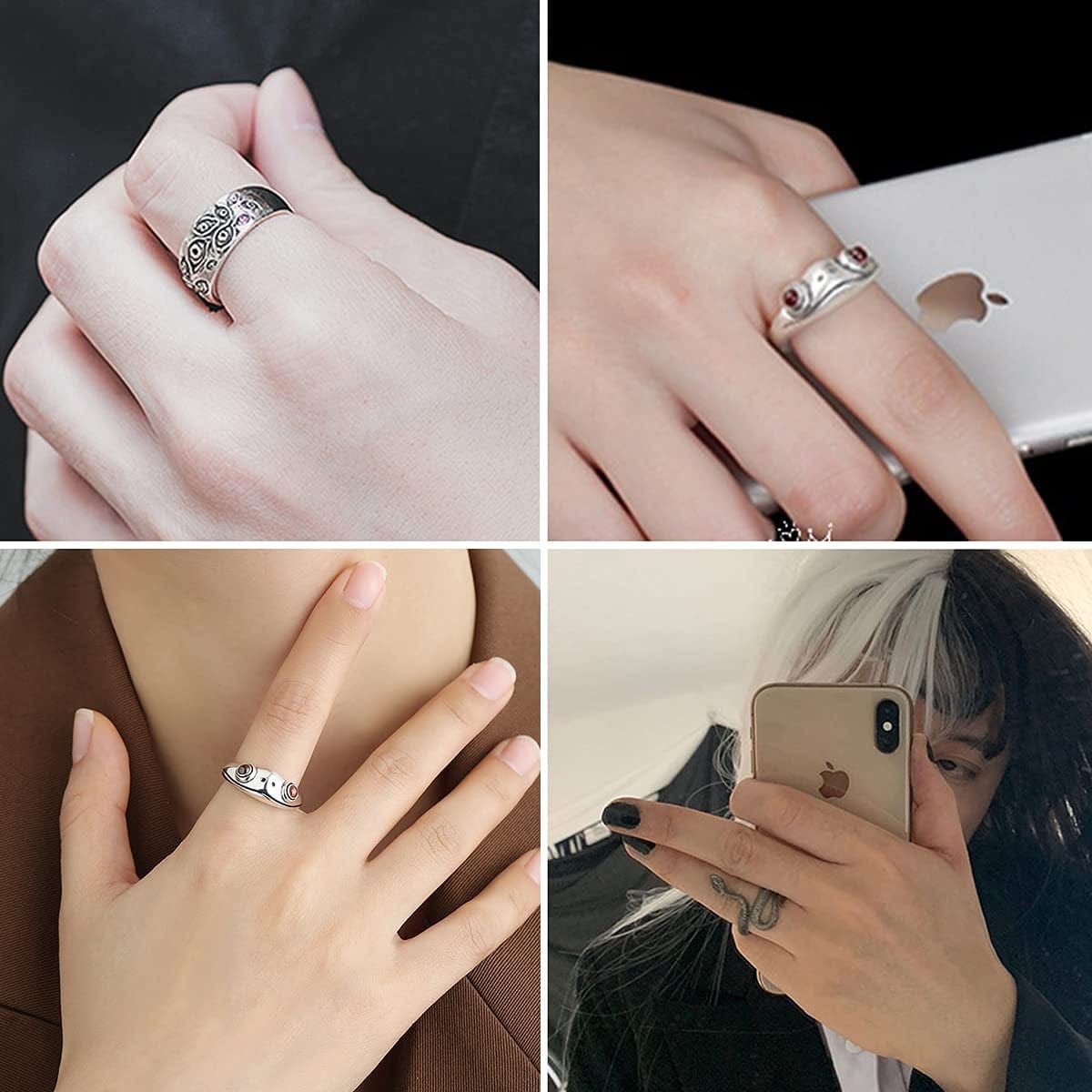 TOU Mens Vintage Open Rings Set Frog Snake Skull Cool Punk Goth Ring for Men Women Girls Adjustable