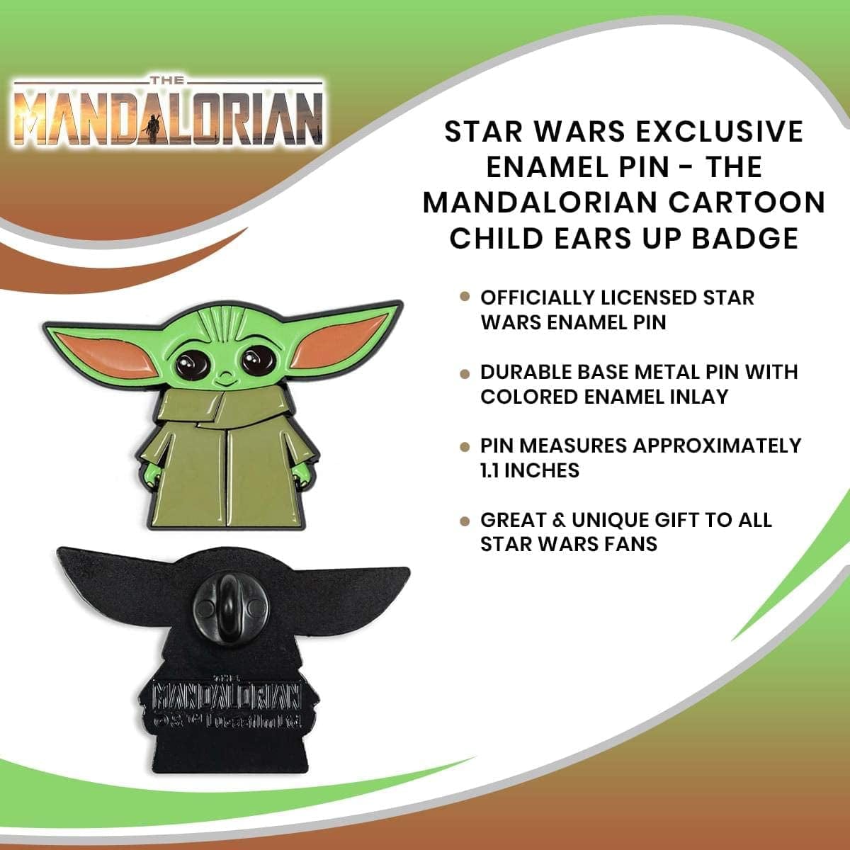 Toynk Star Wars Exclusive Enamel Lapel Pin - the Mandalorian Cartoon Child Baby Yoda Ears up Collectible Badge for Backpacks, Clothes, Bags, Jackets, Hat Accessories