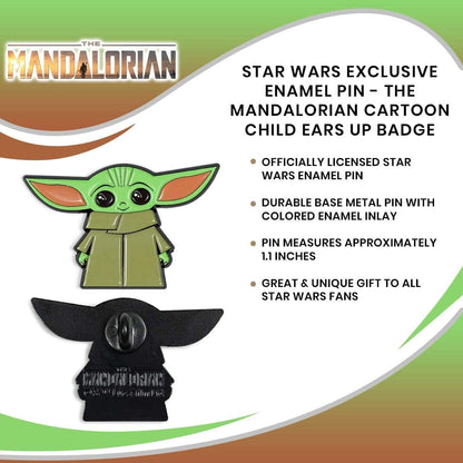 Toynk Star Wars Exclusive Enamel Lapel Pin - the Mandalorian Cartoon Child Baby Yoda Ears up Collectible Badge for Backpacks, Clothes, Bags, Jackets, Hat Accessories