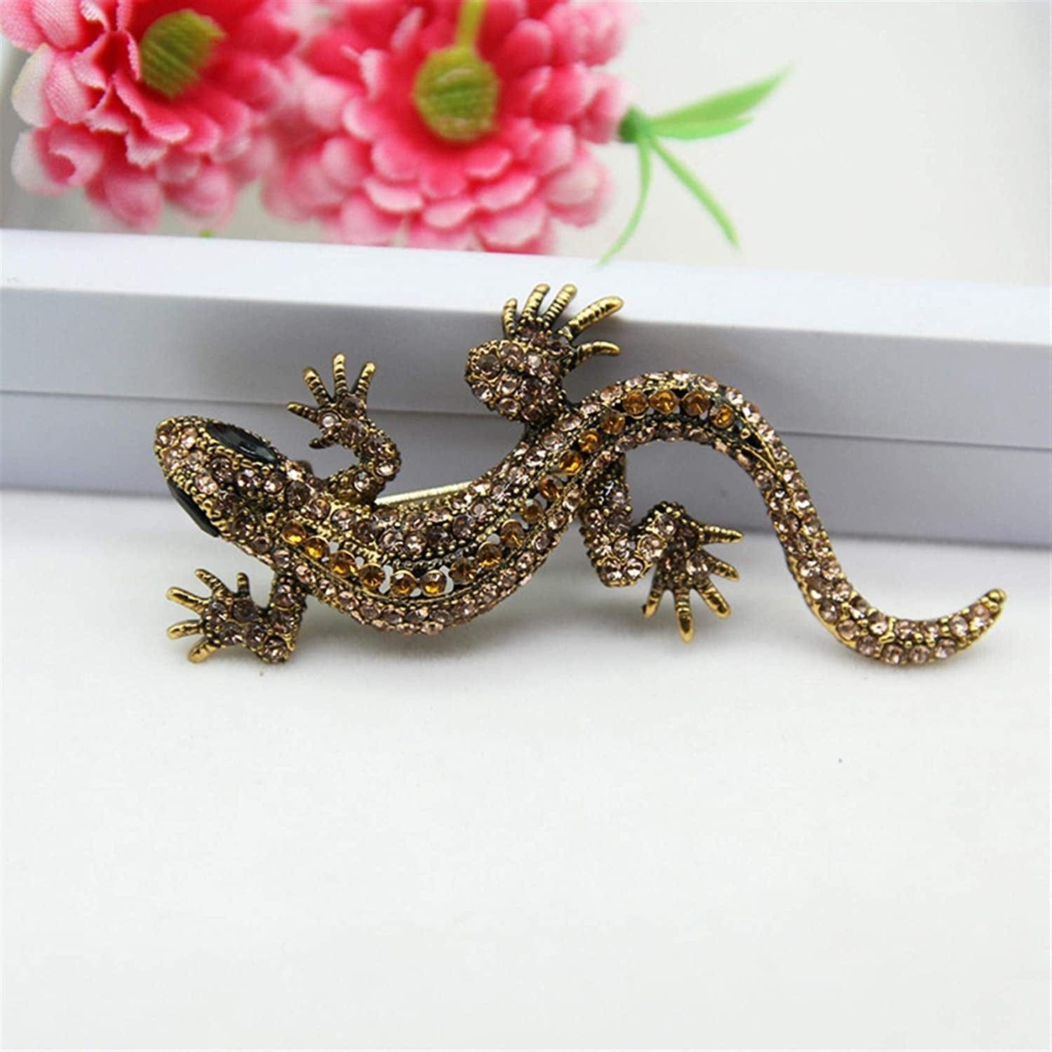 Travet Gold Color Gecko Crystal Brooch Pin with Colorful Rhinestone Gecko Lapel Pin for Clothes Scarves Bags Yellow / 1 Pc