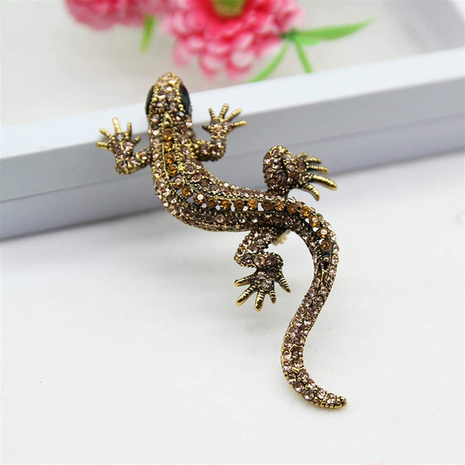 Travet Gold Color Gecko Crystal Brooch Pin with Colorful Rhinestone Gecko Lapel Pin for Clothes Scarves Bags Yellow / 1 Pc