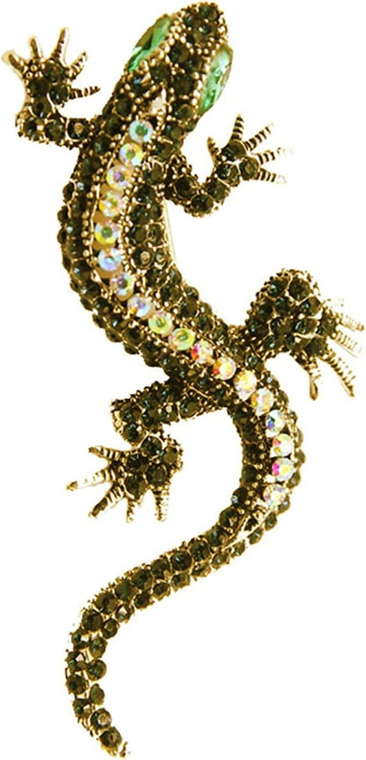 Travet Gold Color Gecko Crystal Brooch Pin with Colorful Rhinestone Gecko Lapel Pin for Clothes Scarves Bags Yellow / 1 Pc