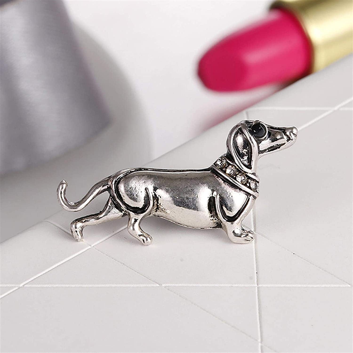 Travet White Black Dachshund Dog Brooch Pin Rhinestone Dachshund Dog Lapel Pin for Clothes Scarves Bags