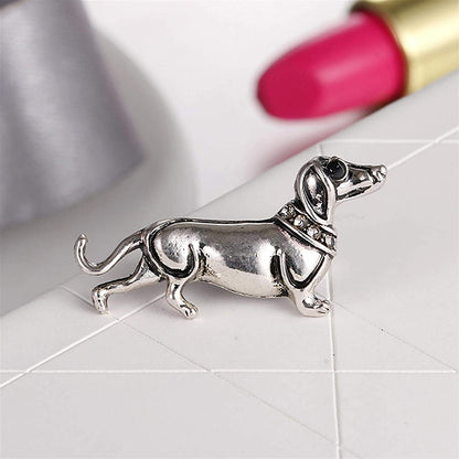 Travet White Black Dachshund Dog Brooch Pin Rhinestone Dachshund Dog Lapel Pin for Clothes Scarves Bags