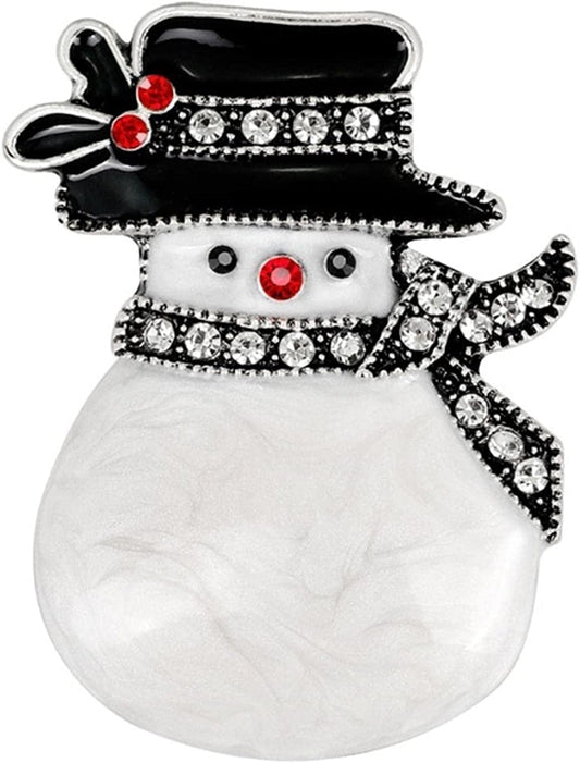 Travet Winter Christmas Snowman Crystal Brooch Pin Rhinestone Snowman Lapel Pin for Clothes Bags Silver / 1 Pc