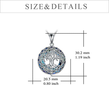 Tree of Life Necklace Jewelry for Women Sterling Silver Celtic Knot Infinity Family Tree Pendant with Blue Circle Crystal Infinity Jewelry Gifts for Mom Daughter Birthday Christmas Gifts