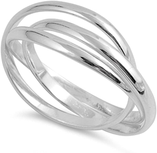 Triple Interlocked Rolling Stacking Ring Sterling Silver Wedding Band Sizes 4-13 12