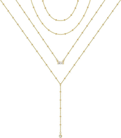 Turandoss Gold Layered Necklaces for Women - 14K Gold Plated Handmade Multilayer Bar Pearls Coin Disc Moon Butterfly Medallion Adjustable Dainty Layered Choker Necklaces for Women Jewelry 4PCS - Chain&Chain&Hammered Box&Bar