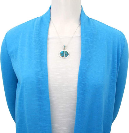 Turquoise Necklace Pendant 925 Sterling Silver Genuine Gemstones (20" Length) Teal/Matrix