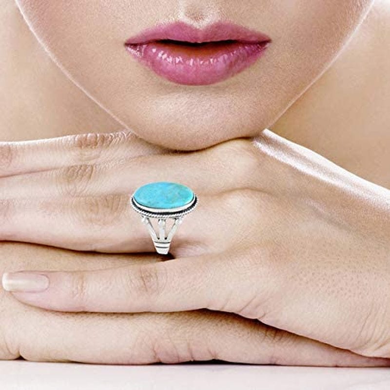 Turquoise Ring Sterling Silver 925 Genuine Gemstones Size 6 to 12 (Choose Color)