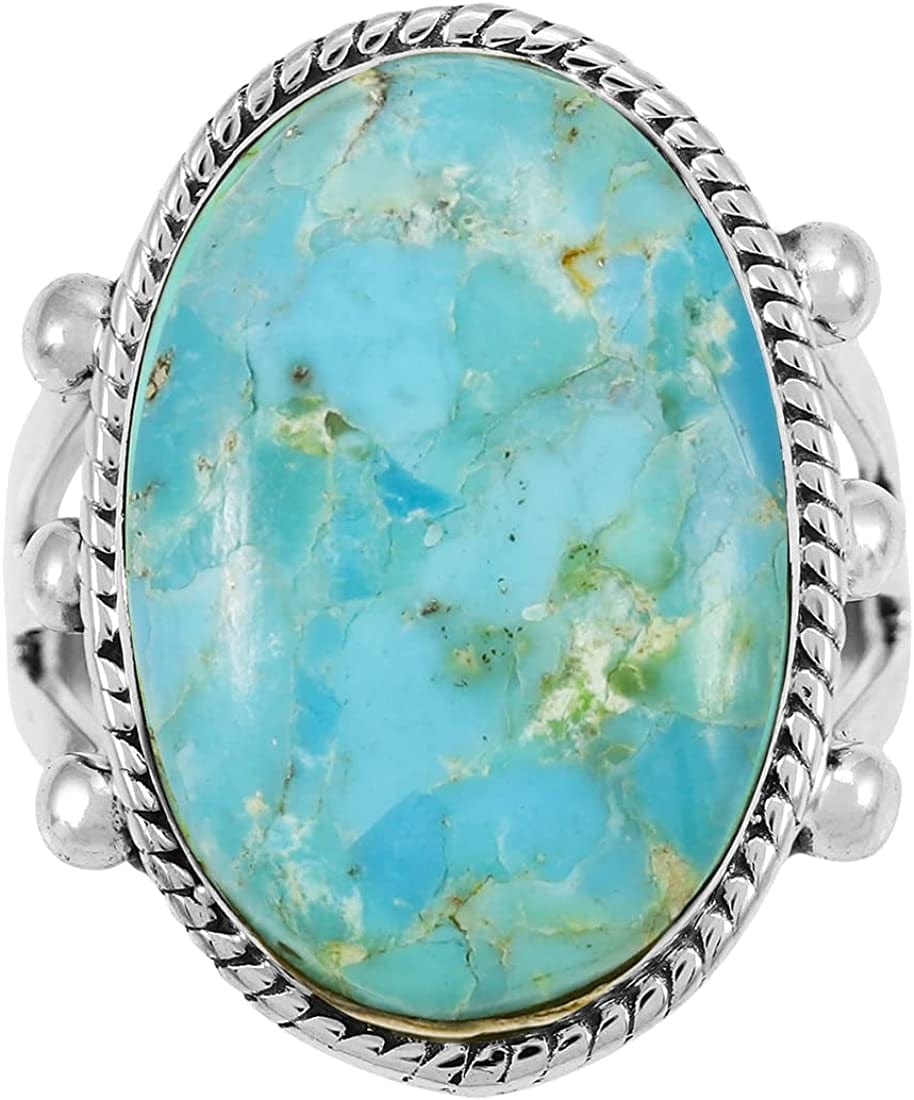 Turquoise Ring Sterling Silver 925 Genuine Gemstones Size 6 to 12 (Choose Color)