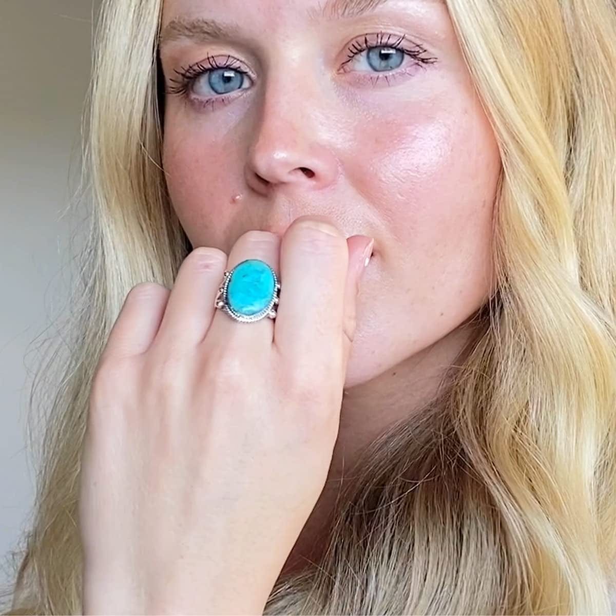 Turquoise Ring Sterling Silver 925 Genuine Gemstones Size 6 to 12 (Choose Color)