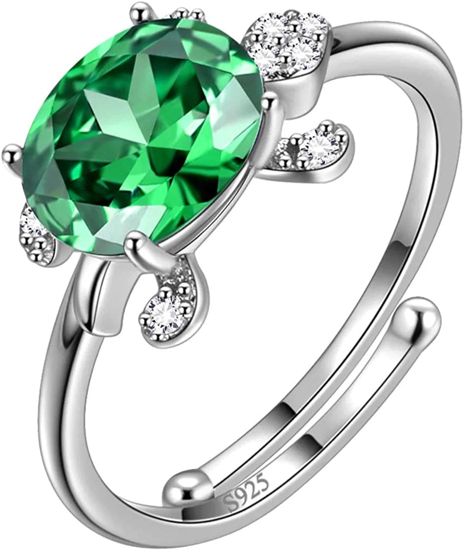 Tutrle Jewelry 925 Sterling Silver Women Sea Animal Turtle Necklace/Earring/Ring/Bracelet Crystal Cubic Zirconia Jewelry Green-4 / ring