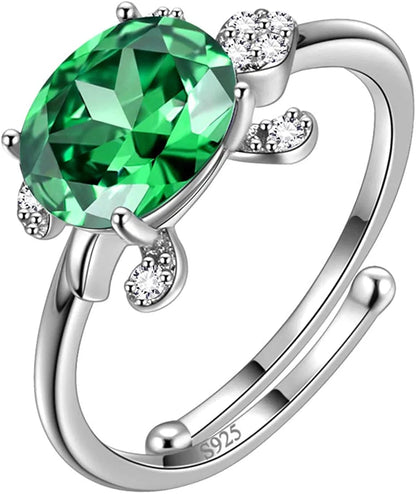 Tutrle Jewelry 925 Sterling Silver Women Sea Animal Turtle Necklace/Earring/Ring/Bracelet Crystal Cubic Zirconia Jewelry Green-4 / ring