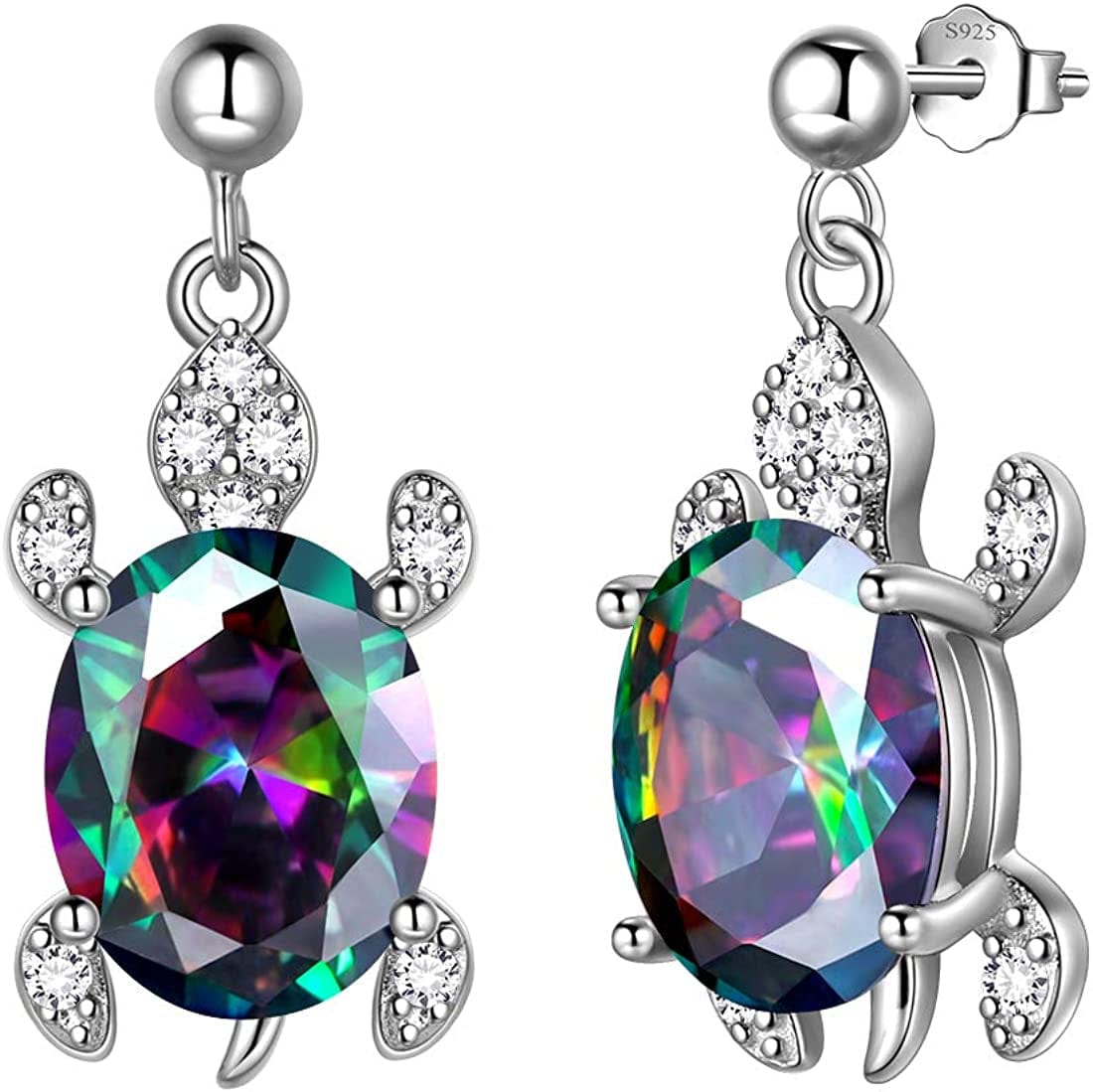 Tutrle Jewelry 925 Sterling Silver Women Sea Animal Turtle Necklace/Earring/Ring/Bracelet Crystal Cubic Zirconia Jewelry Rainbow / Sterling Silver
