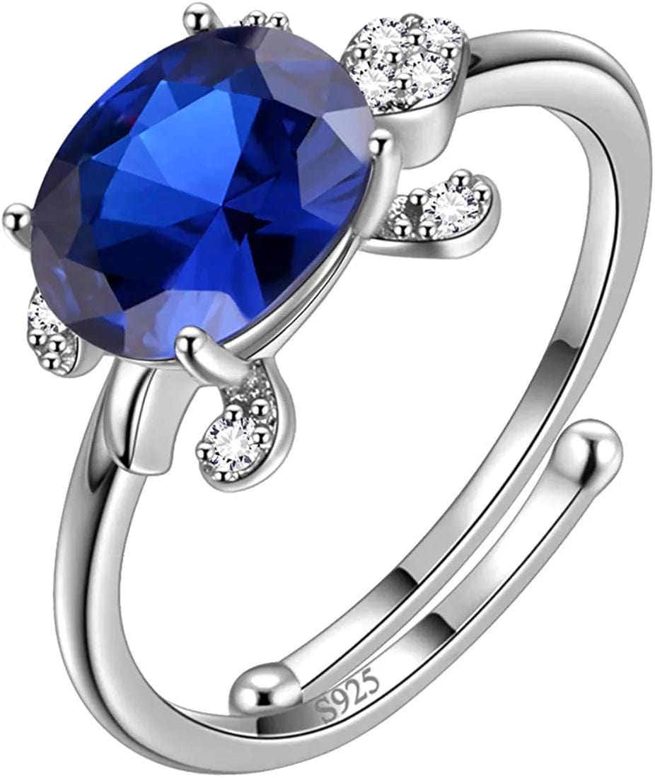 Tutrle Jewelry 925 Sterling Silver Women Sea Animal Turtle Necklace/Earring/Ring/Bracelet Crystal Cubic Zirconia Jewelry Blue-4 / ring