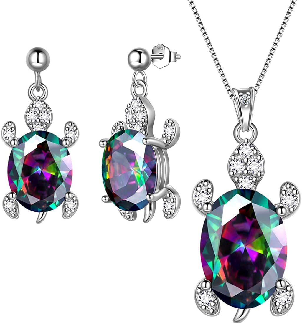 Tutrle Jewelry 925 Sterling Silver Women Sea Animal Turtle Necklace/Earring/Ring/Bracelet Crystal Cubic Zirconia Jewelry fire-topaz / necklace/earring
