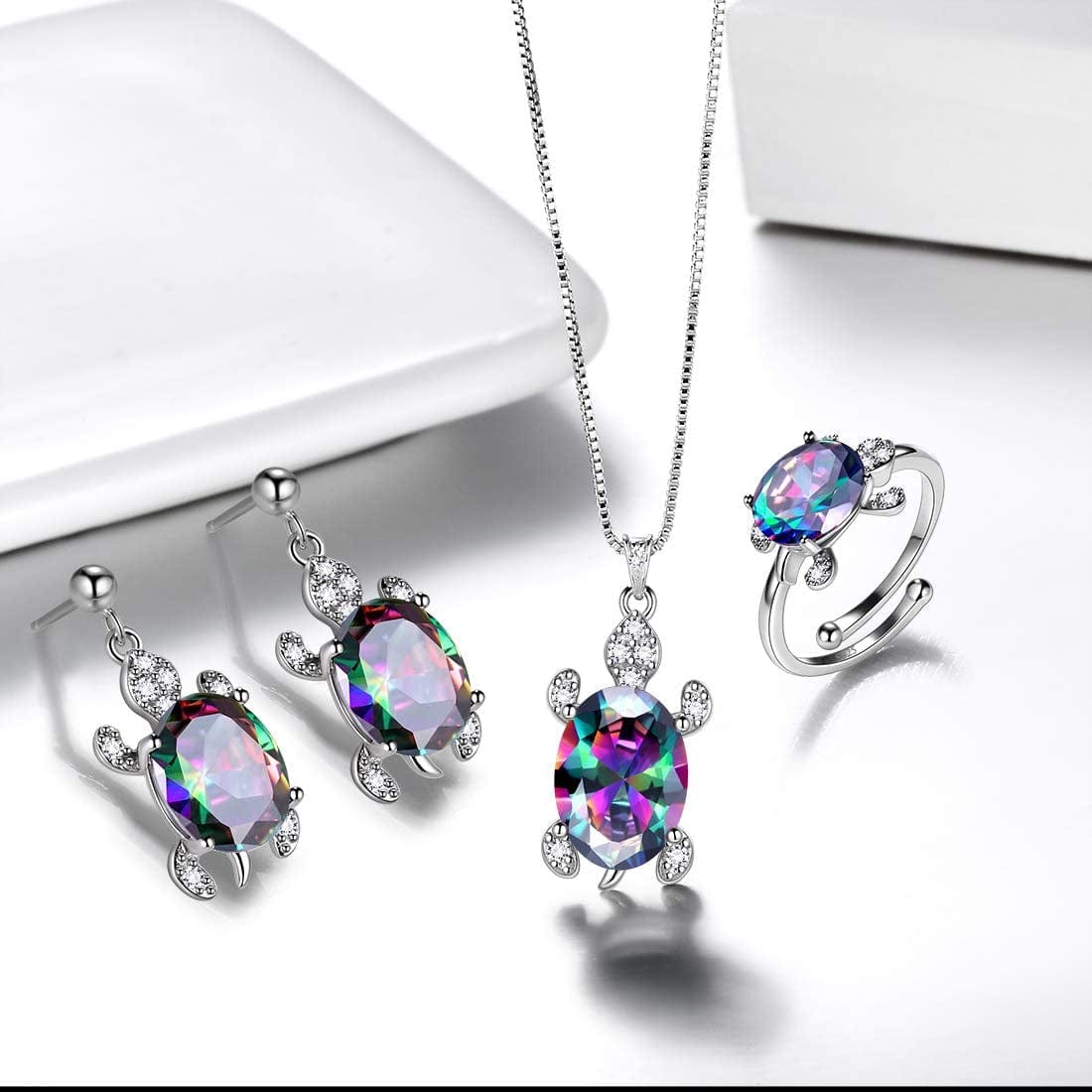 Tutrle Jewelry 925 Sterling Silver Women Sea Animal Turtle Necklace/Earring/Ring/Bracelet Crystal Cubic Zirconia Jewelry