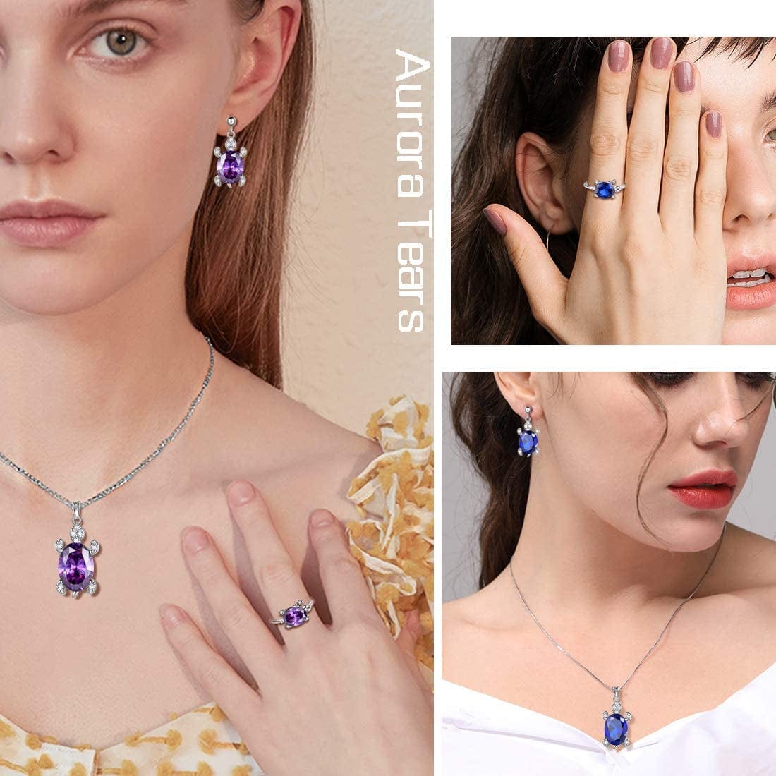 Tutrle Jewelry 925 Sterling Silver Women Sea Animal Turtle Necklace/Earring/Ring/Bracelet Crystal Cubic Zirconia Jewelry