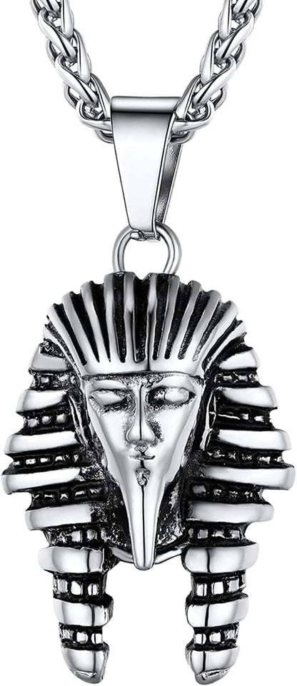 U7 Ancient Egypt Africa Jewelry Platinum 18K Gold Plated Ankh Cross Pendant, Africa Map Necklace, Pharaoh Pendants with Chain Pharaoh-Stainless Steel