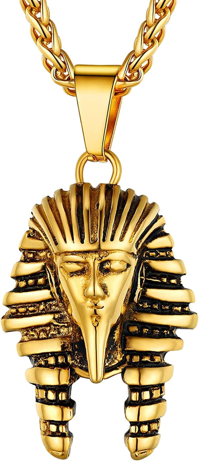 U7 Ancient Egypt Africa Jewelry Platinum 18K Gold Plated Ankh Cross Pendant, Africa Map Necklace, Pharaoh Pendants with Chain Pharaoh-Gold