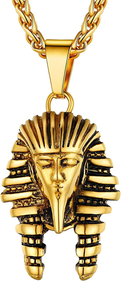 U7 Ancient Egypt Africa Jewelry Platinum 18K Gold Plated Ankh Cross Pendant, Africa Map Necklace, Pharaoh Pendants with Chain Pharaoh-Gold