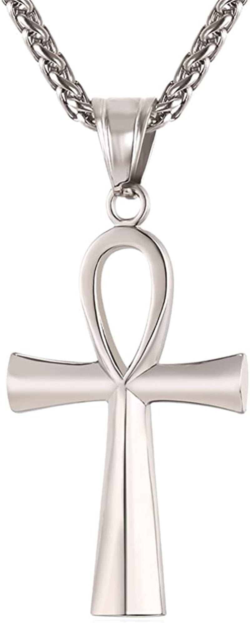 U7 Ancient Egypt Africa Jewelry Platinum 18K Gold Plated Ankh Cross Pendant, Africa Map Necklace, Pharaoh Pendants with Chain Ankh Cross-Stainless Steel
