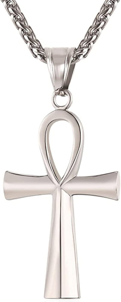 U7 Ancient Egypt Africa Jewelry Platinum 18K Gold Plated Ankh Cross Pendant, Africa Map Necklace, Pharaoh Pendants with Chain Ankh Cross-Stainless Steel
