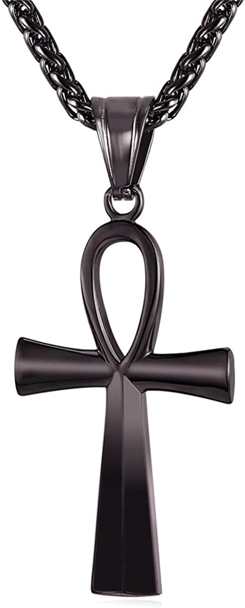 U7 Ancient Egypt Africa Jewelry Platinum 18K Gold Plated Ankh Cross Pendant, Africa Map Necklace, Pharaoh Pendants with Chain Ankh Cross-Black