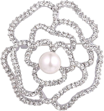 U7 Brooches Jewelry for Women Men, Stainless Steel 18K Gold Plated Classic Feather/Flower/Tree of Life/Custom Photo/Breast Cancer Awareness Pink Ribbion Brooches and Pins for Wedding Dress or Party Pearl flower/platinum