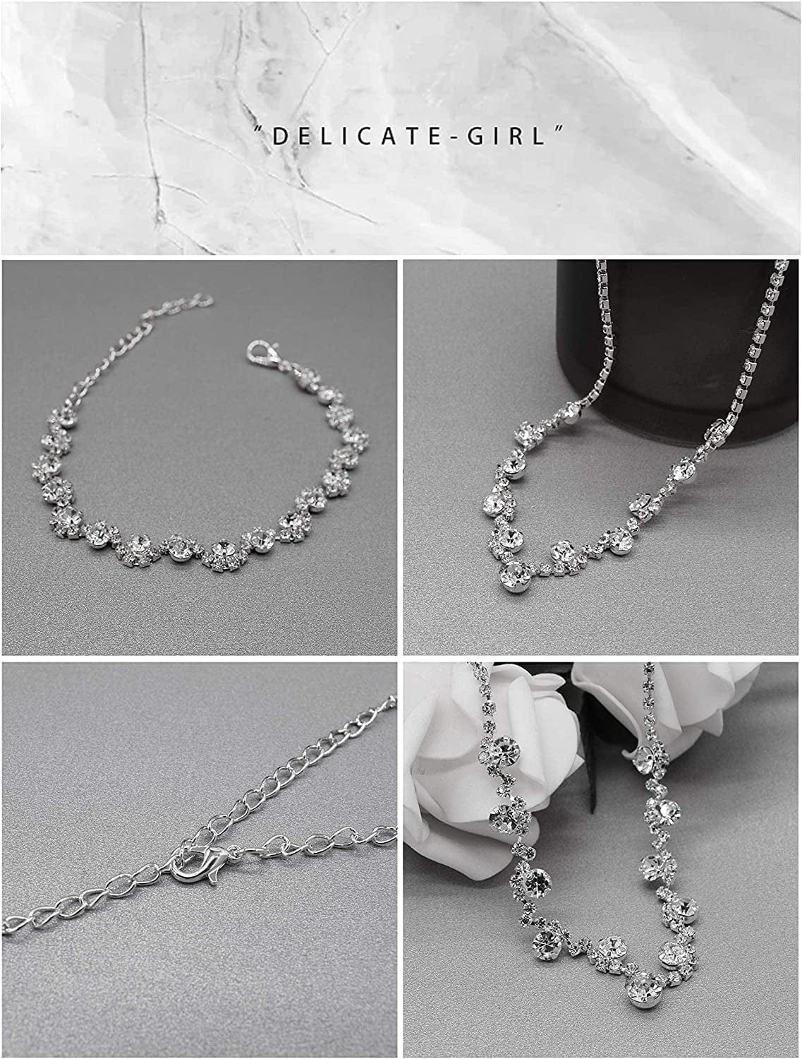 UDORA Crystal Rhinestone Necklace Earrings Bracelet Jewelry Set Wedding Prom