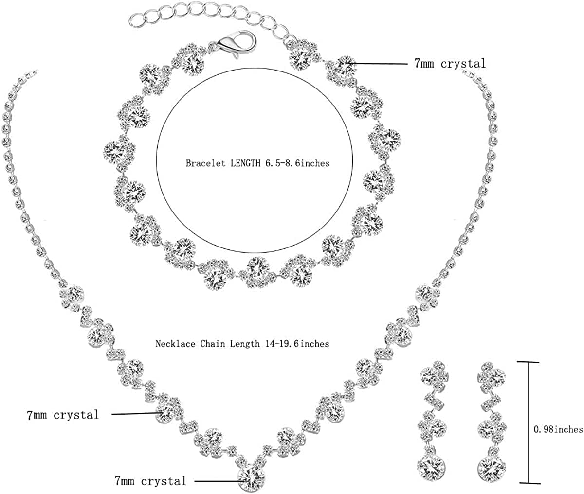 UDORA Crystal Rhinestone Necklace Earrings Bracelet Jewelry Set Wedding Prom