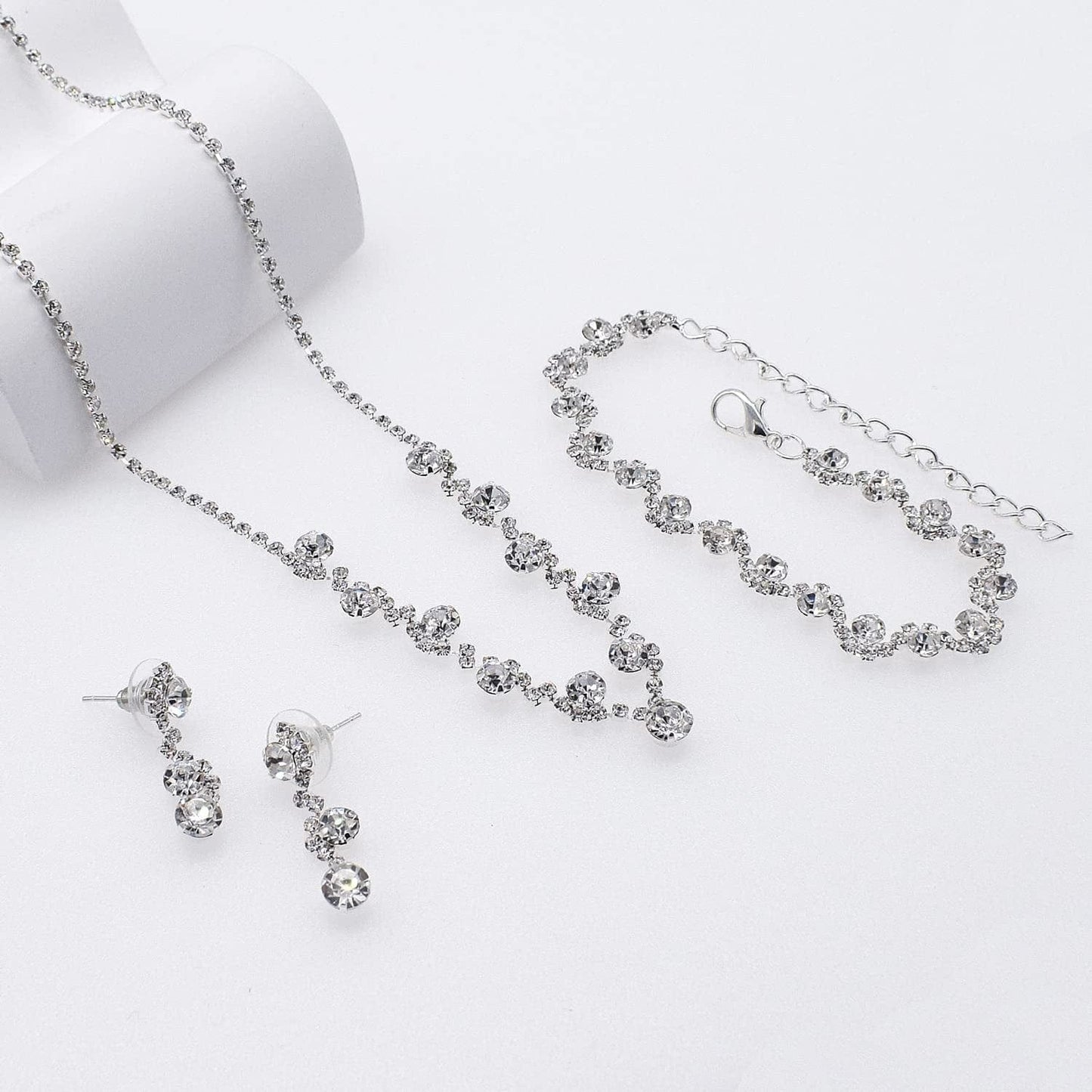 UDORA Crystal Rhinestone Necklace Earrings Bracelet Jewelry Set Wedding Prom