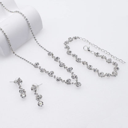 UDORA Crystal Rhinestone Necklace Earrings Bracelet Jewelry Set Wedding Prom