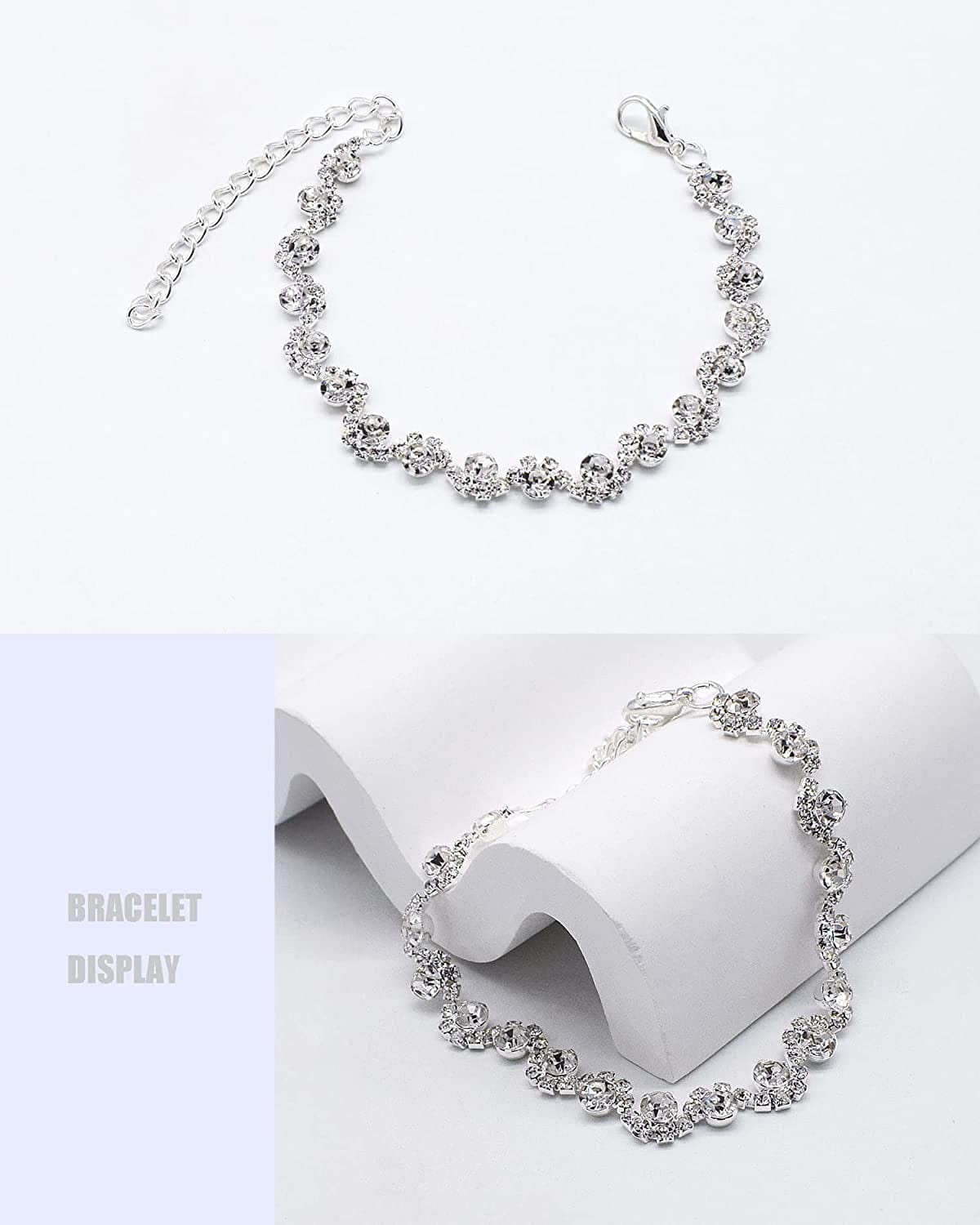 UDORA Crystal Rhinestone Necklace Earrings Bracelet Jewelry Set Wedding Prom