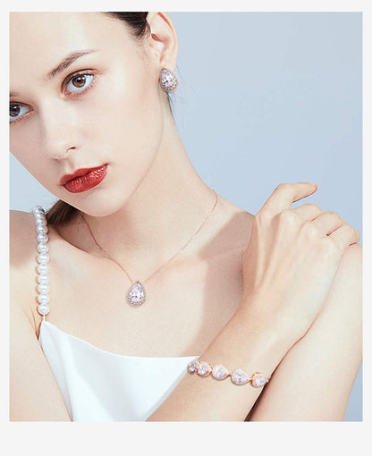 UDORA Zirconia Teardrop Necklace Earrings Bracelet Jewelry Set Wedding Party Prom