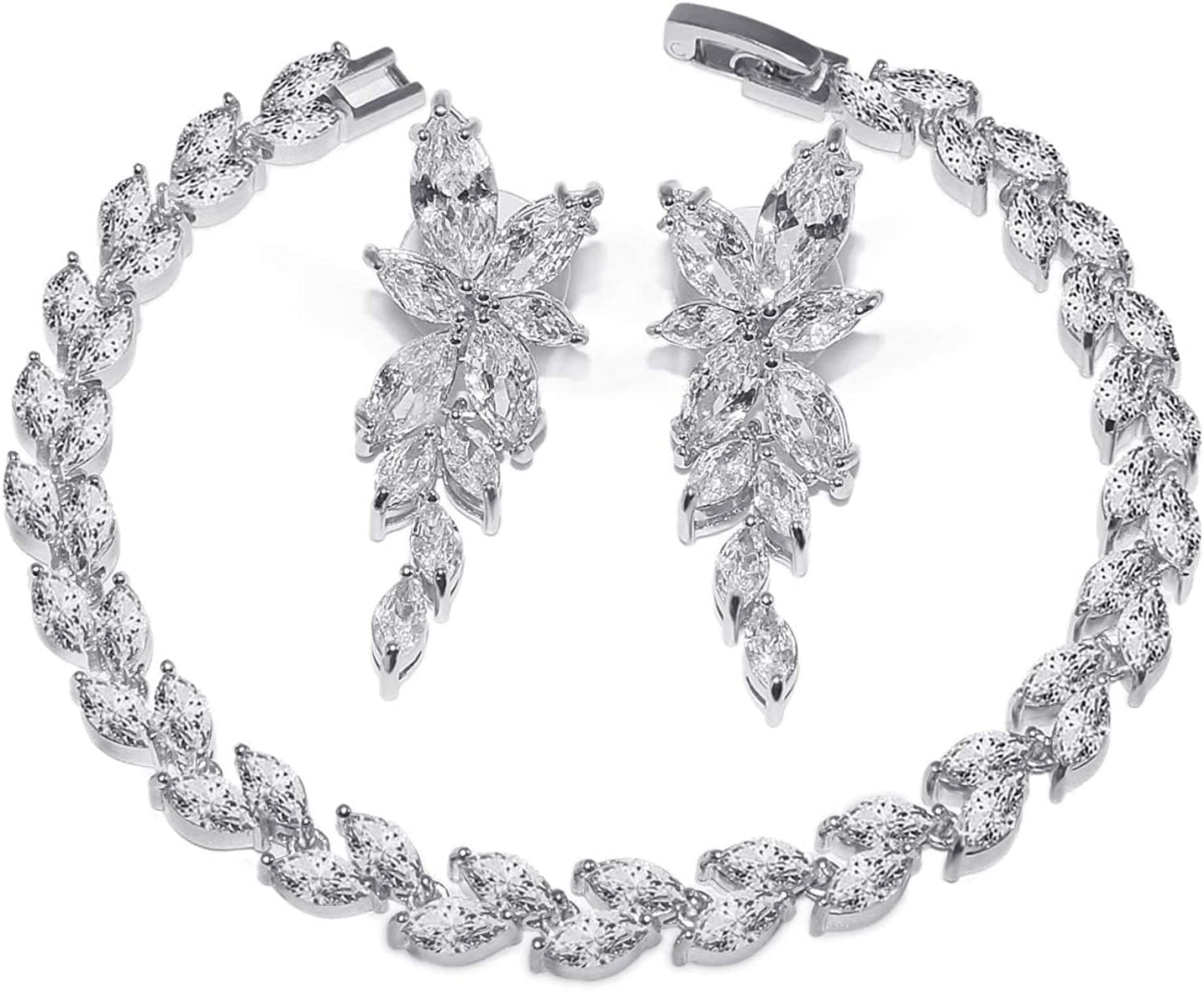 UDYLGOON Women Bridal Bridesmaid Jewelry Set for Bride Wedding Zirconia Crystal Earrings Bracelet Set White Gold