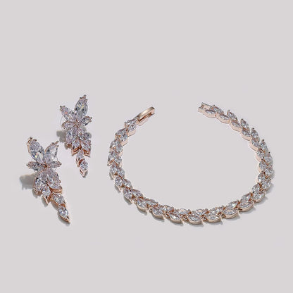 UDYLGOON Women Bridal Bridesmaid Jewelry Set for Bride Wedding Zirconia Crystal Earrings Bracelet Set