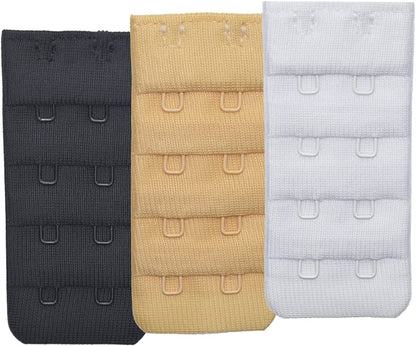 Ultra Soft Bra Extender Band Breathing Room 4 Rows Hook & Eye Extension Strap 2 Hooks - 1/2 Inches Between Centers (3pcs/Pack)