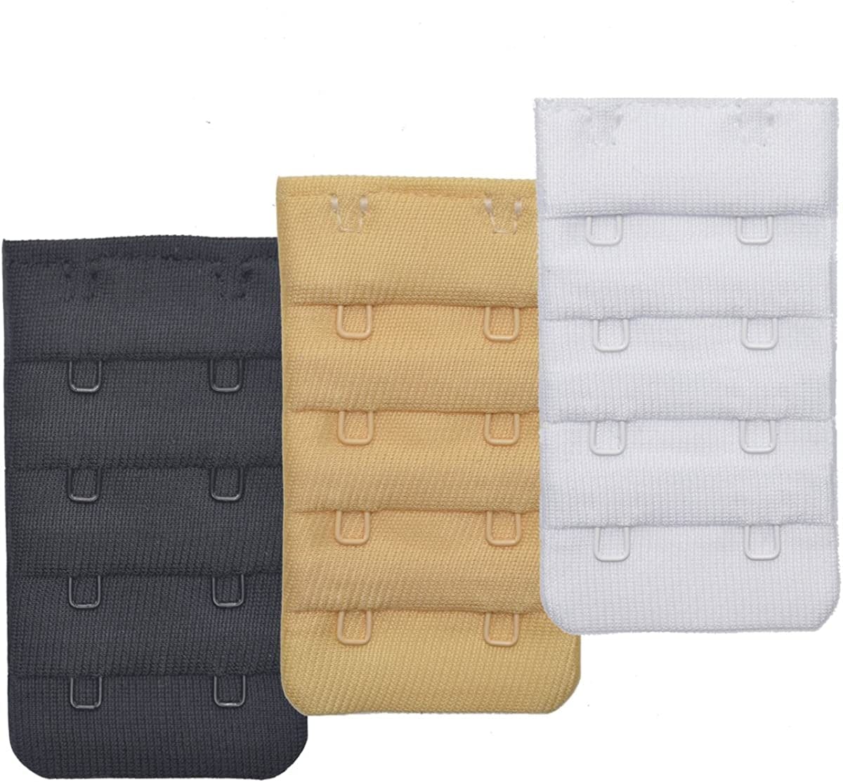 Ultra Soft Bra Extender Band Breathing Room 4 Rows Hook & Eye Extension Strap 2 Hooks - 3/4 Inches Between Hook Centers (3pcs/Pack)