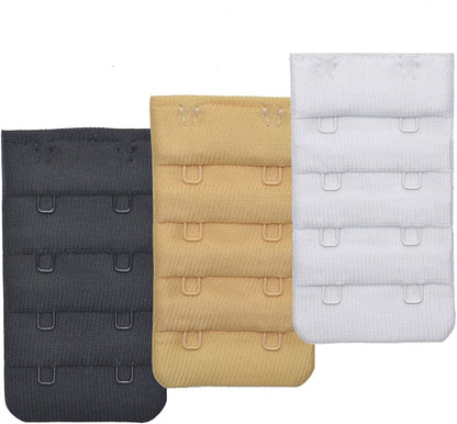 Ultra Soft Bra Extender Band Breathing Room 4 Rows Hook & Eye Extension Strap 2 Hooks - 3/4 Inches Between Hook Centers (3pcs/Pack)