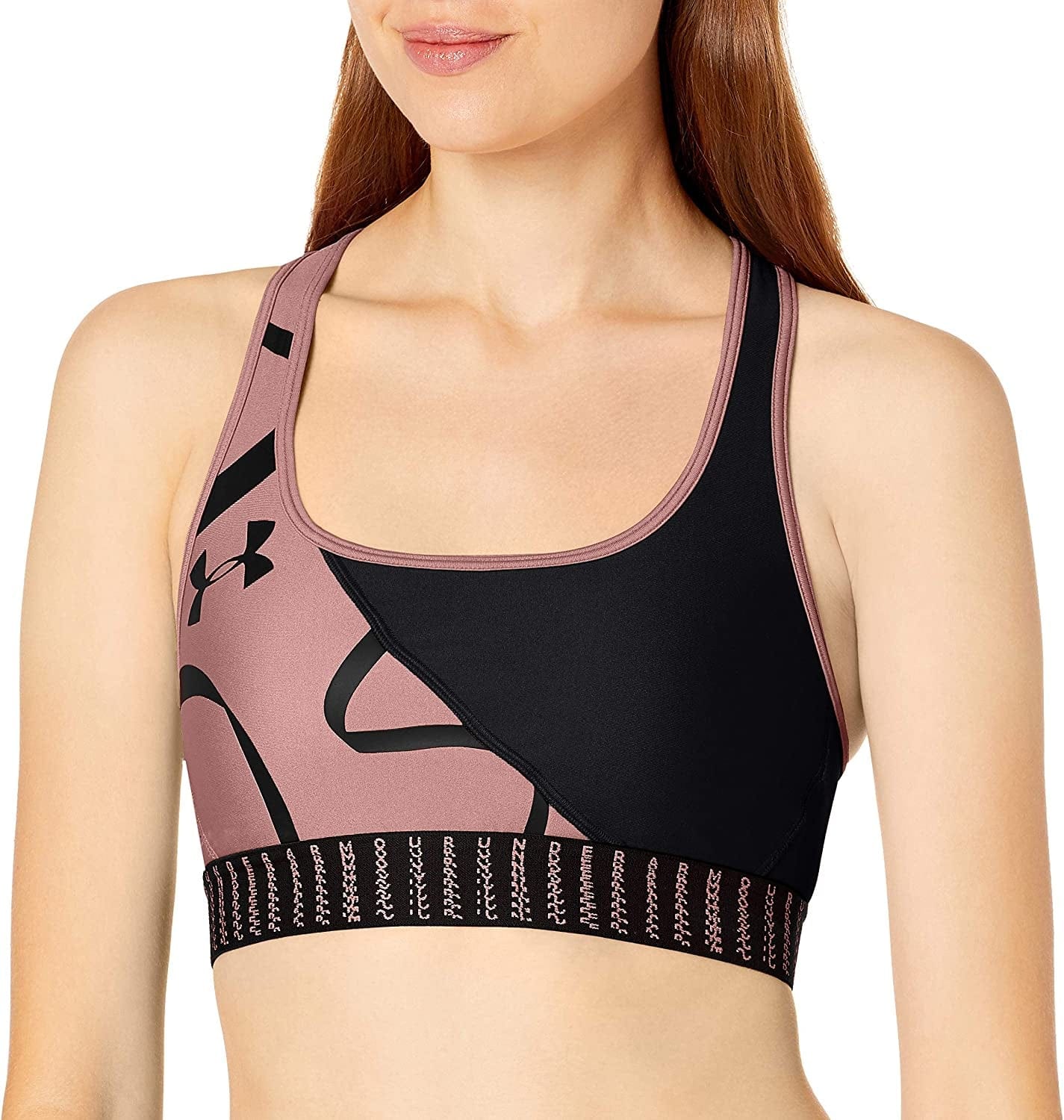 Under Armour Women'S Armour Mid Crossback Novelty Sports Bra Hushed Pink (662)/Black / Small