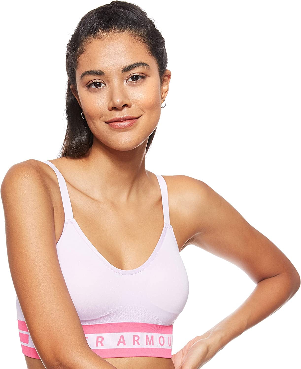 Under Armour Women'S Seamless Longline Sports Bra Purple Ace (543)/Mojo Pink / Small