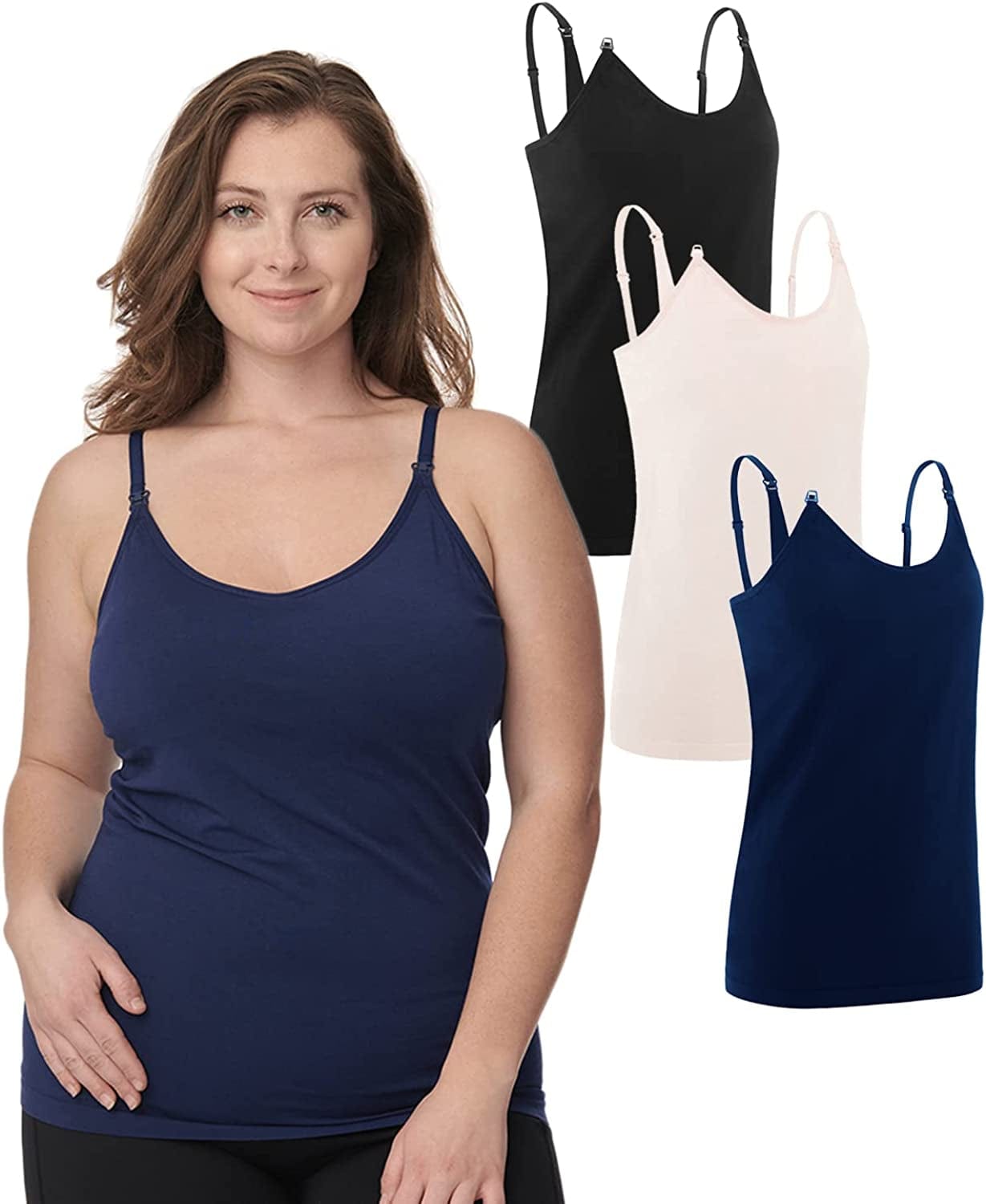 Under Control Nursing Cami Tank Tops for Breastfeeding Women Nursing Tops Maternity Shirts, Camisoles with Built in Bra 3Pack Pink/Navy/Black / X-Large