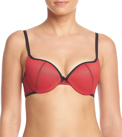 Underwire Demi Bra, Best Push-Up Bra with Wonderbra Technology, Smoothing Lace-Trim Bra with Push-Up Cups Red Masquerade/Black Mesh / 34C