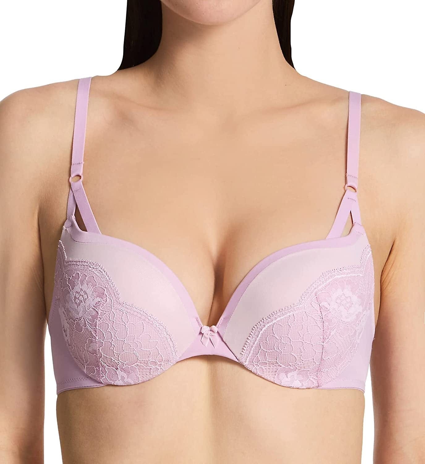 Underwire Demi Bra, Best Push-Up Bra with Wonderbra Technology, Smoothing Lace-Trim Bra with Push-Up Cups Pink Reverie/Raspberry Icing / 34B