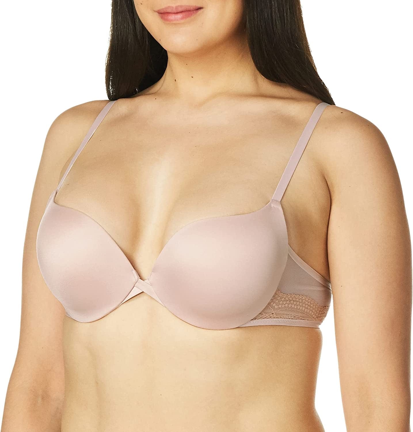 Underwire Demi Bra, Best Push-Up Bra with Wonderbra Technology, Smoothing Lace-Trim Bra with Push-Up Cups Sandshell W/ Honey Blush Beige / 34B